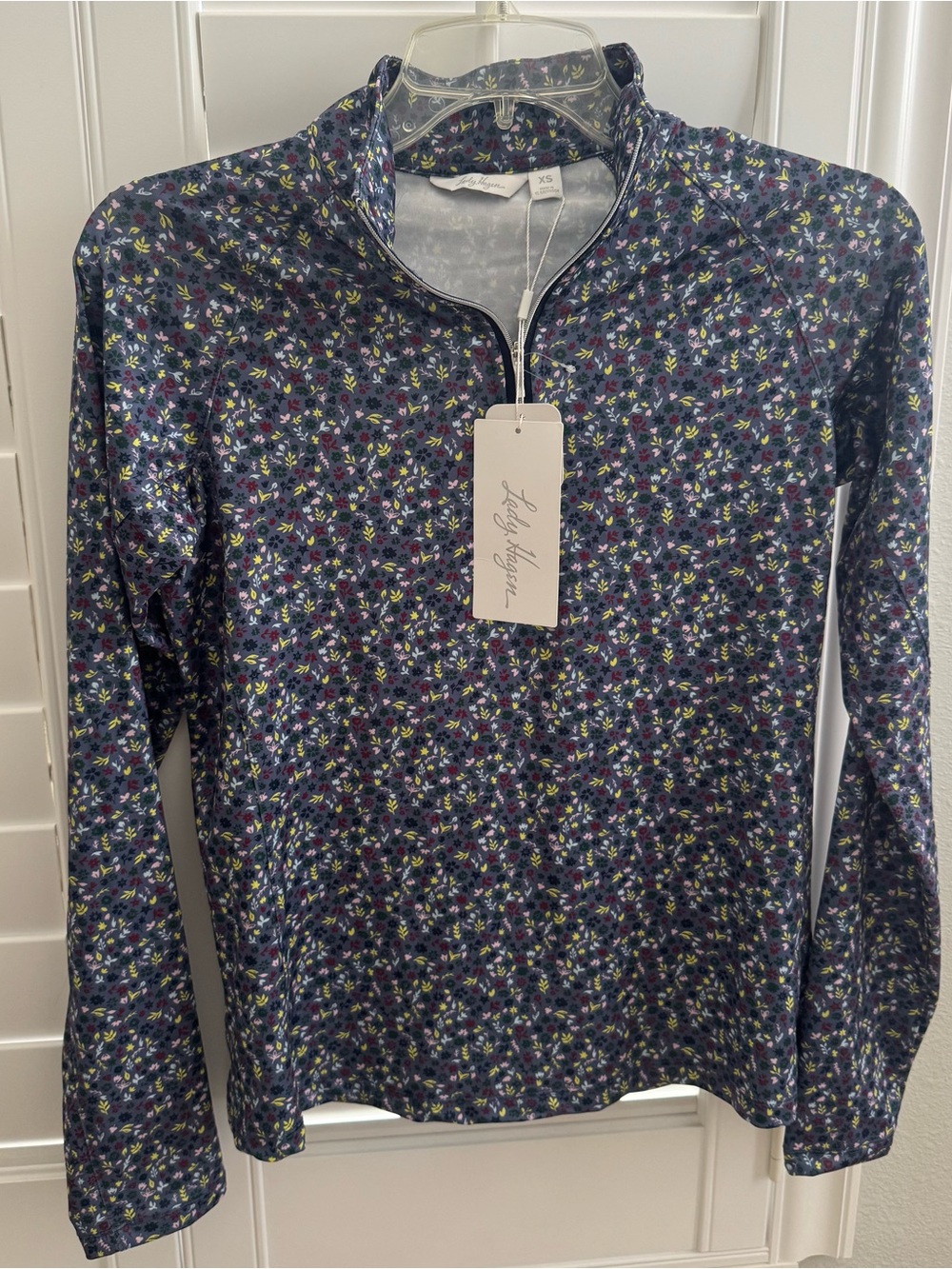 Lady Hagen women’s XS blue Liberty Floral Marlin 1/4 zip UPF 50 golf shirt NWT